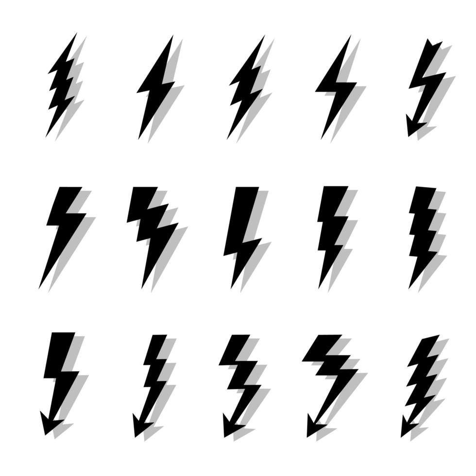Blitze Vektor-Logo-Set. Konzept von Energie und Strom. Flash-Sammlung. Kraft- und elektrische Symbole, hohe Geschwindigkeit, Schnelligkeit und schnelles Emblem. vektor