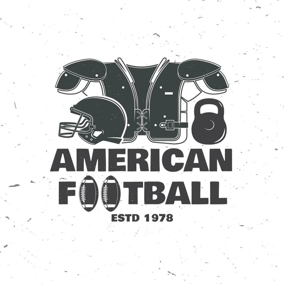 amerikan fotboll eller rugby klubb bricka. vektor. begrepp för skjorta, logotyp, skriva ut, stämpel, tee, lappa. årgång typografi design med amerikan fotboll boll och hjälm silhuett vektor