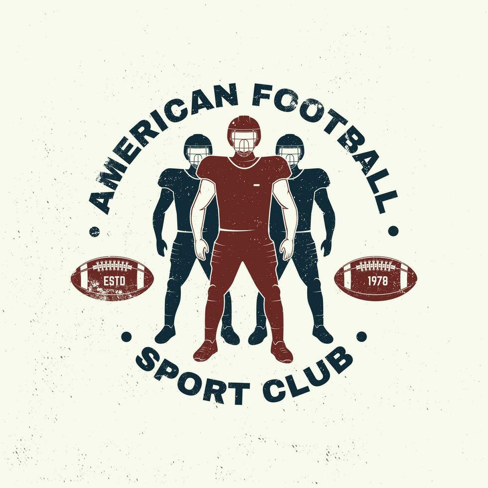 amerikanisch Fußball oder Rugby Verein Abzeichen. Vektor . Konzept zum Shirt, Logo, drucken, Briefmarke, Tee, Patch. Jahrgang Typografie Design mit amerikanisch Fußball Sportler Spieler Silhouette