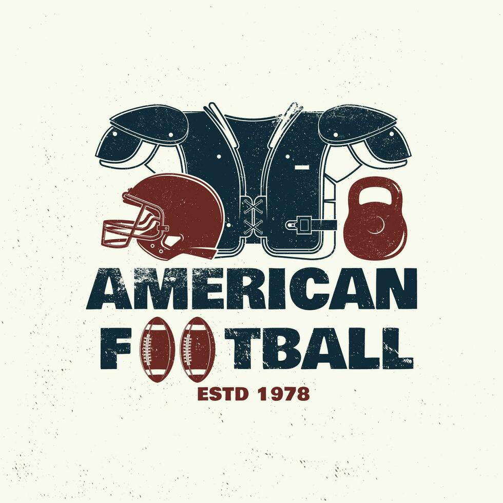 amerikanisch Fußball oder Rugby Verein Abzeichen. Vektor. Konzept zum Shirt, Logo, drucken, Briefmarke, Tee, Patch. Jahrgang Typografie Design mit amerikanisch Fußball Ball und Helm Silhouette vektor