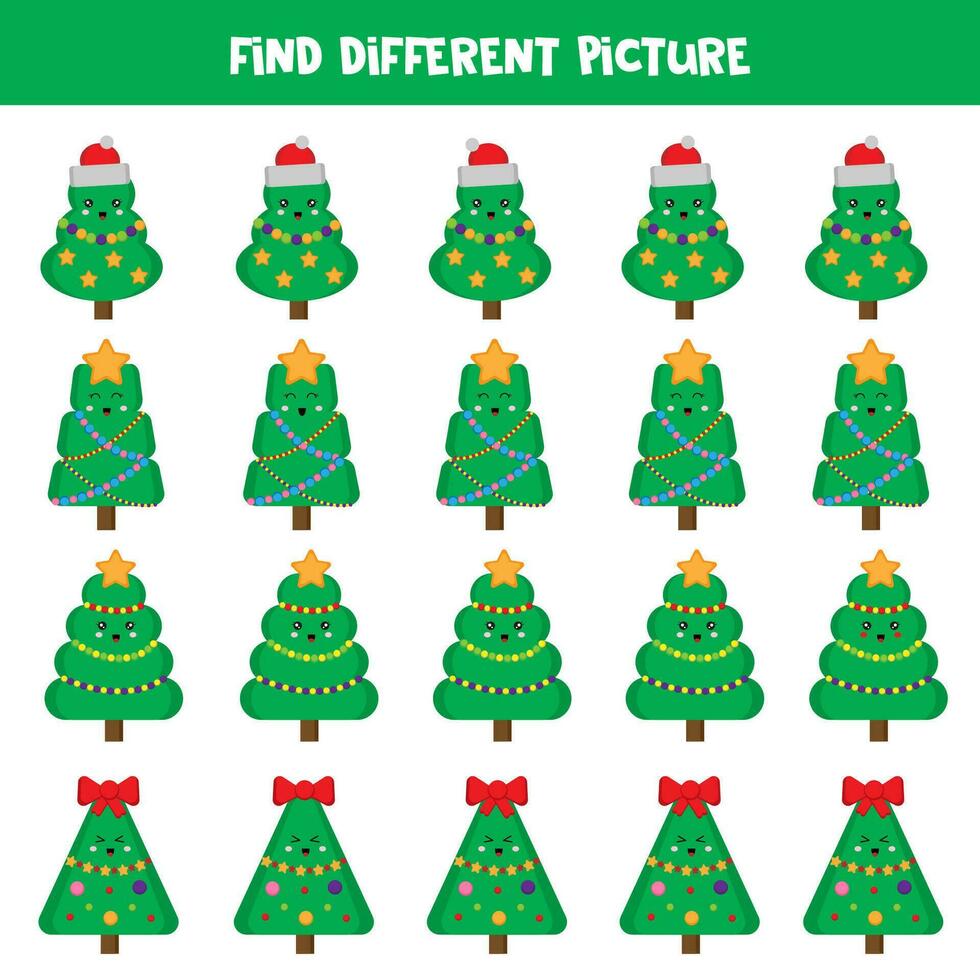 finden anders Weihnachten Baum im jeder Reihe. logisch Spiel zum Vorschule Kinder. vektor