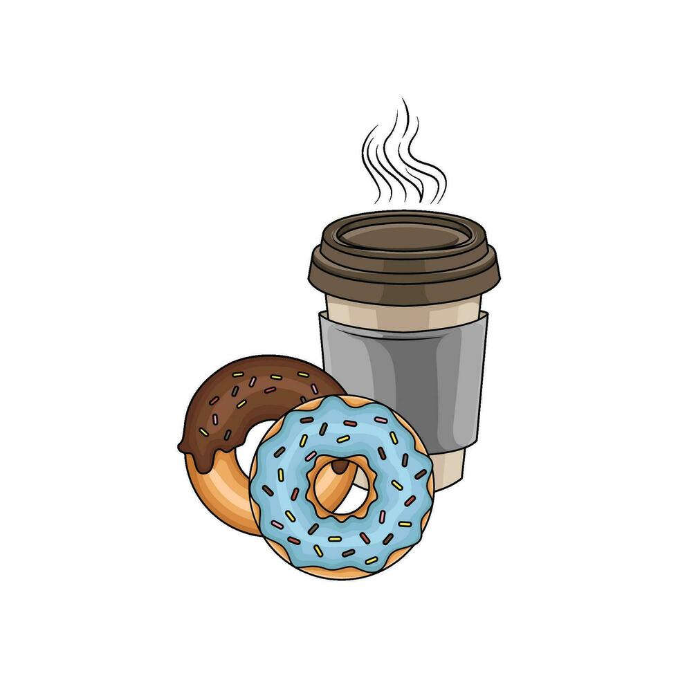 Süss Krapfen mit Tasse Kaffee trinken Illustration vektor