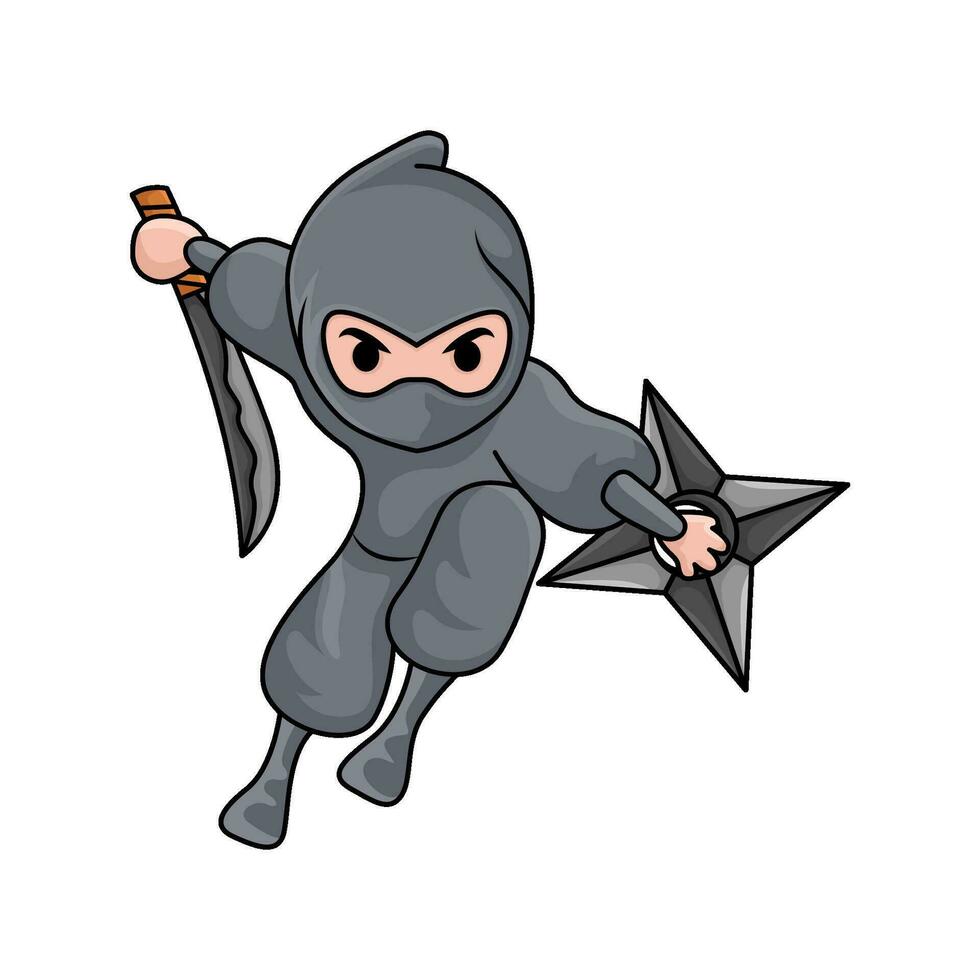 samuraj med shuriken i hand ninja illustration vektor