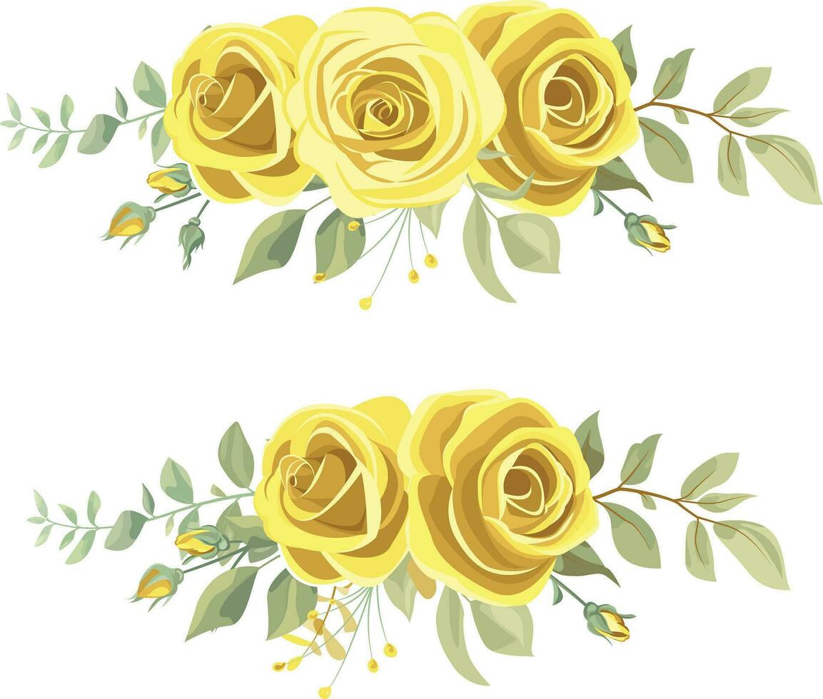 uppsättning av gul rosor. kransar. blommig bakgrund. design element. vektor