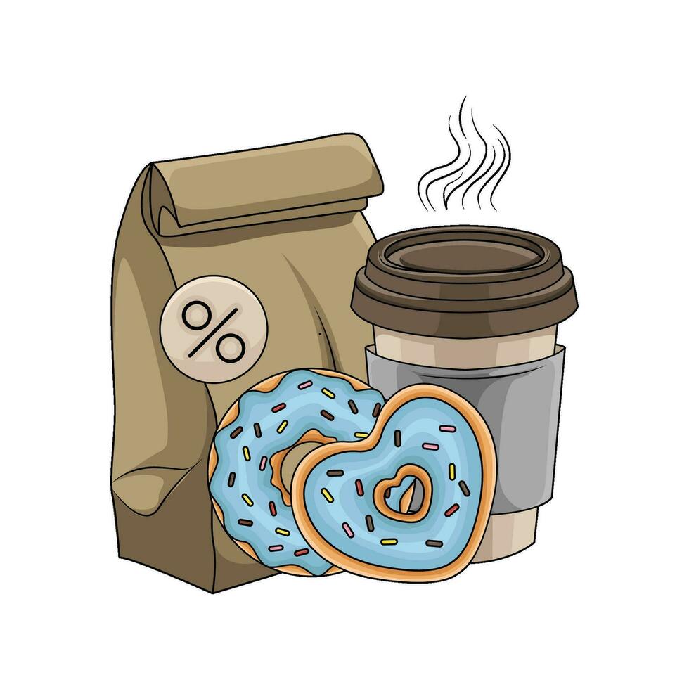 Verpackung, Krapfen mit Tasse Kaffee trinken Illustration vektor