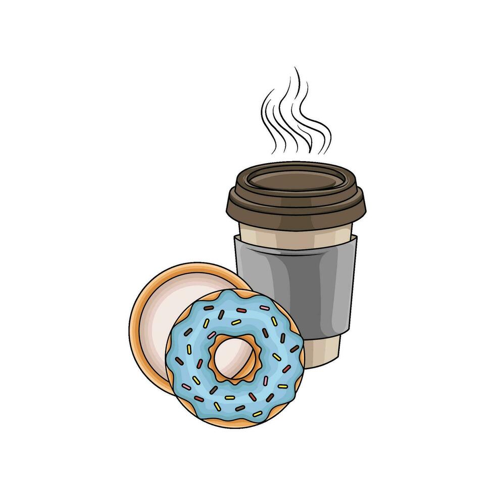 Süss Krapfen mit Tasse Kaffee trinken Illustration vektor