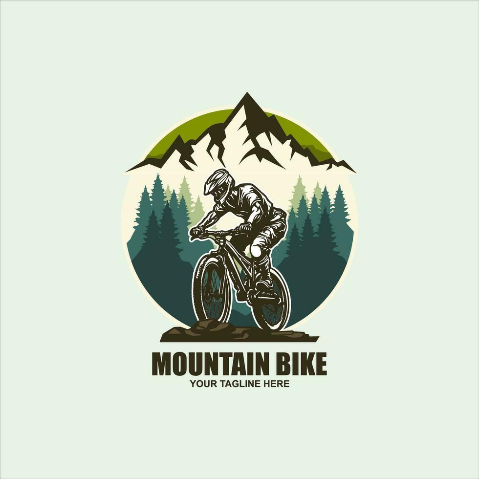 Berg Fahrrad Silhouette Logo. Fahrrad bergab Jahrgang Logo Illustration Vektor