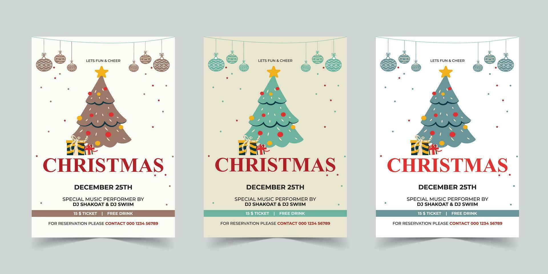 fröhlich Weihnachten Party Flyer Vorlage Poster Design, Urlaub Abdeckungen. Weihnachten Vorlagen mit Typografie und Mehrfarbig im modern minimalistisch Stil zum Netz, Sozial Medien und drucken Design vektor