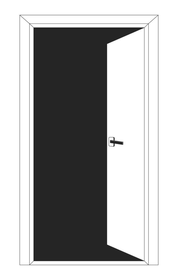 öppen dörr svart och vit 2d linje tecknad serie objekt. utgång dörröppning isolerat vektor översikt Artikel. sluta jobb. ingång interiör. tillgång. entrén. nödsituation utgång enfärgad platt fläck illustration