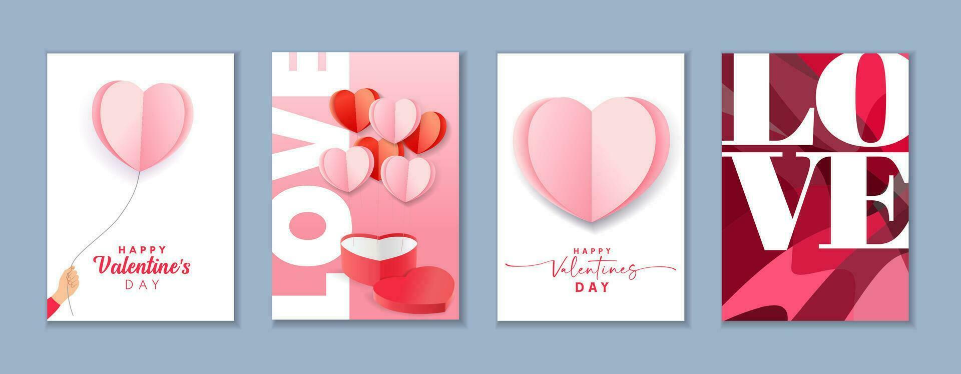 uppsättning av söt hjärtans dag hälsning kort. 3d design. vektor