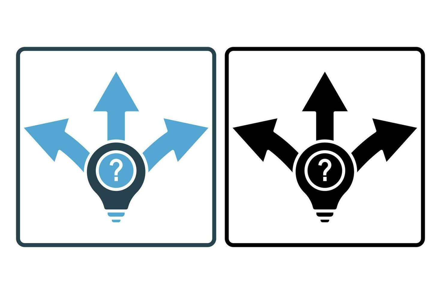 Unsicherheit Symbol. Licht Birne mit Frage Kennzeichen und Pfeil. Symbol verbunden zu Verwirrtheit. solide Symbol Stil. einfach Vektor Design editierbar