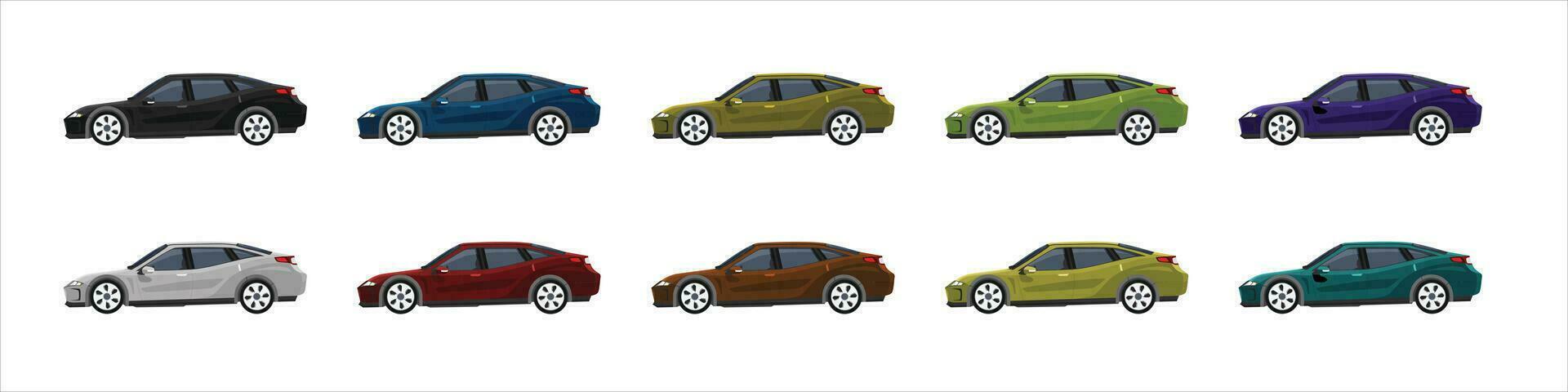 vektor eller illustratör av sport bilar 4 dörrar av färgrik samling. design av elektrisk fordon bil. färgrik bilar med separat skikten. på isolerat vit bakgrund.