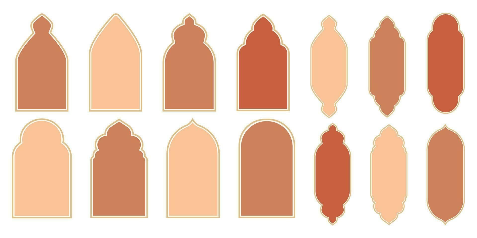 uppsättning islamic båge ramar, minimal boho gränser, fönster, arabicum isolerat på vit bakgrund. islamic eid mubarak, marocko moskén. vektor illustration