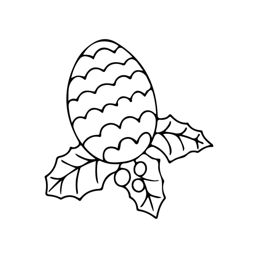 Weihnachtskegel-Symbol mit Blättern auf weißem Hintergrund vektor