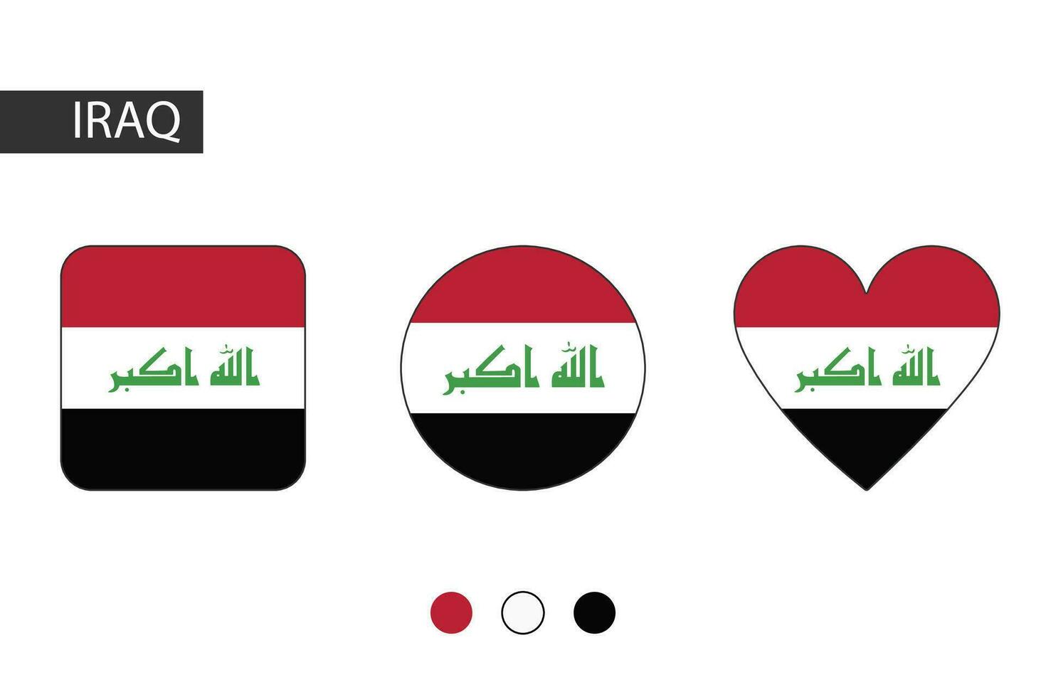 irak 3 former fyrkant, cirkel, hjärta med stad flagga. isolerat på vit bakgrund. vektor