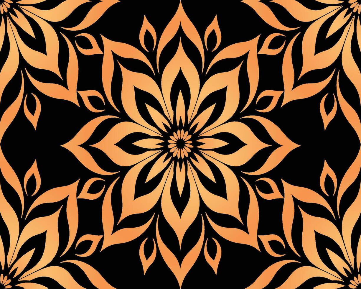 symmetrisch Orange und schwarz Blumen- geometrisch Muster vektor