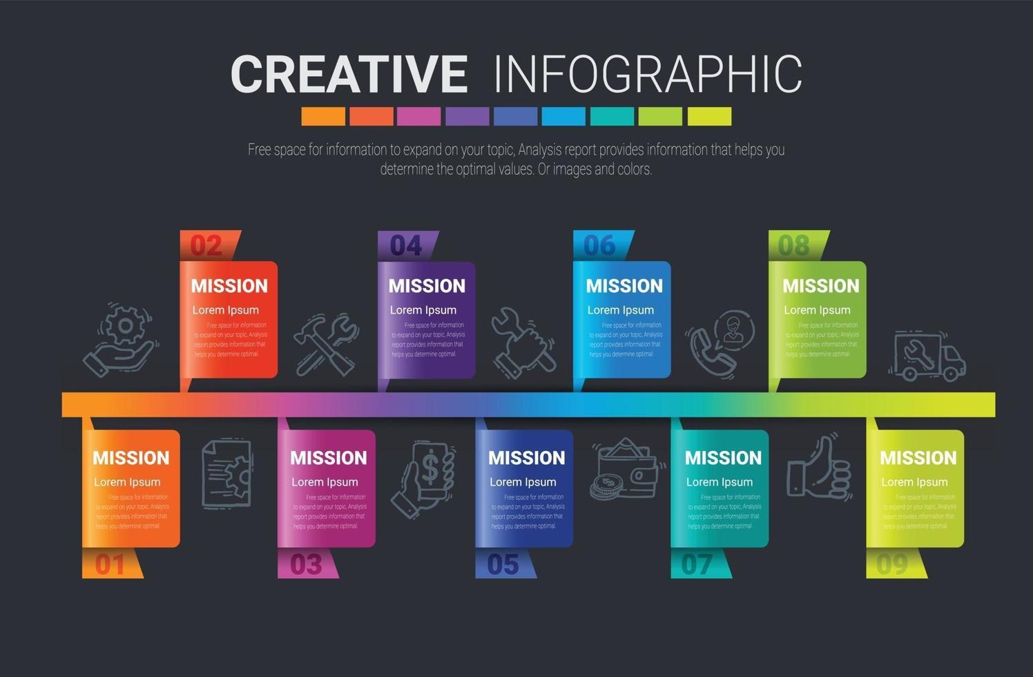 Infografik-Designvorlage mit 9 Optionen vektor