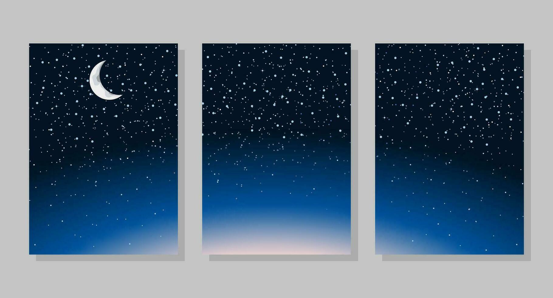 uppsättning av natt himmel bakgrund, ramar. måne och stjärnor. vektor illustration. social media baner mall för berättelser, inlägg, bloggar, kort, inbjudningar.