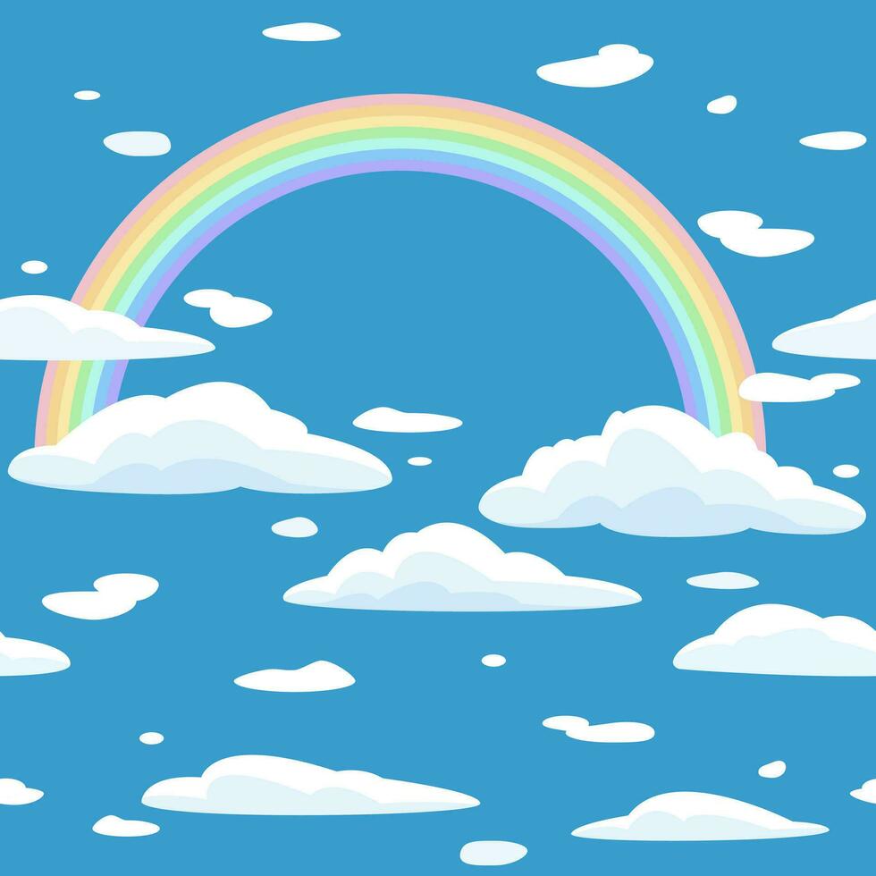 Himmel nahtlos Muster. Regenbogen und Wolken. Vektor Illustration zum Drucke, Tapeten.