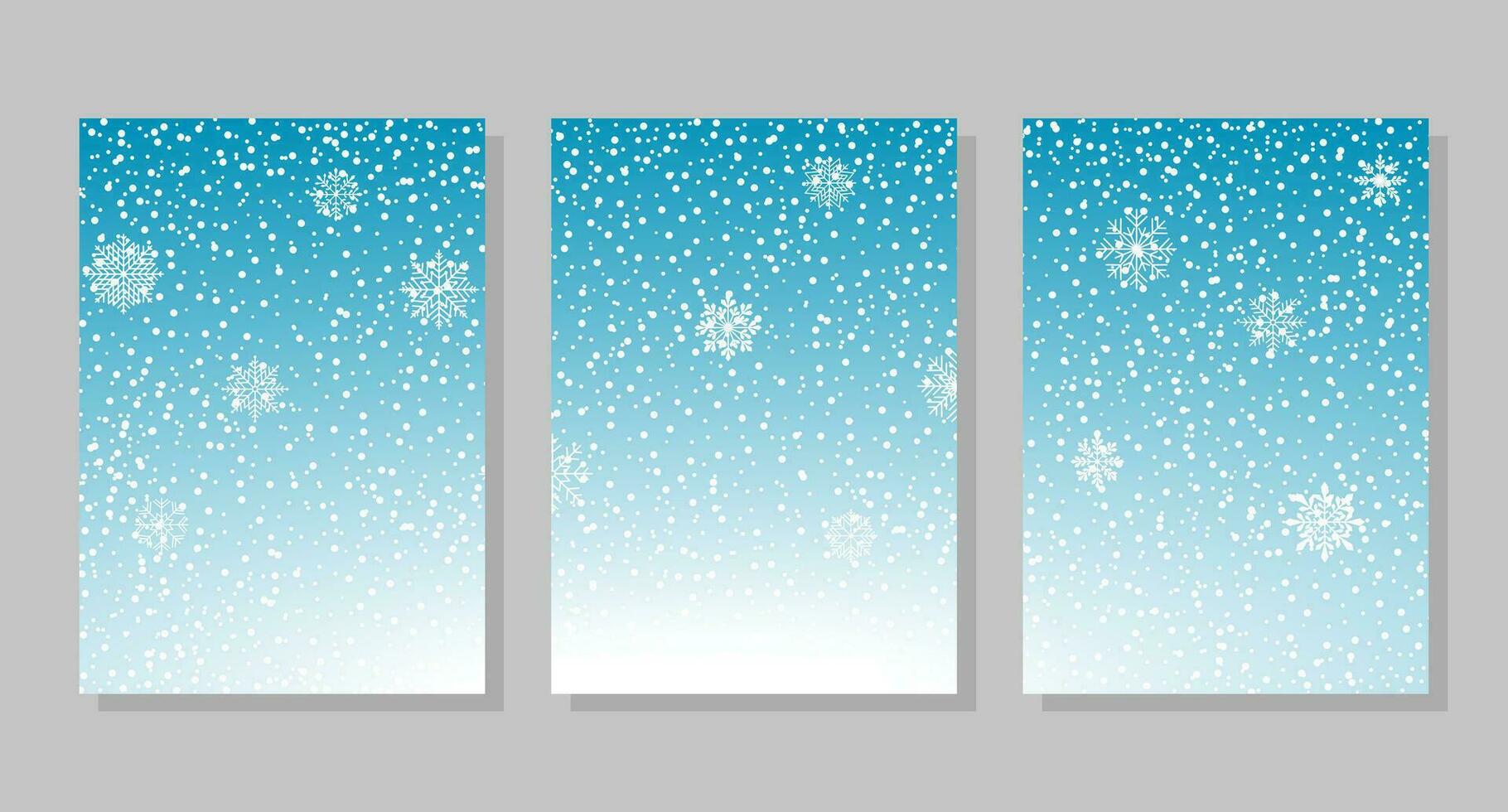 uppsättning av vinter- himmel bakgrund med snö och snöflingor, ramar. vektor illustration. social media baner mall för berättelser, inlägg, bloggar, kort, inbjudningar.