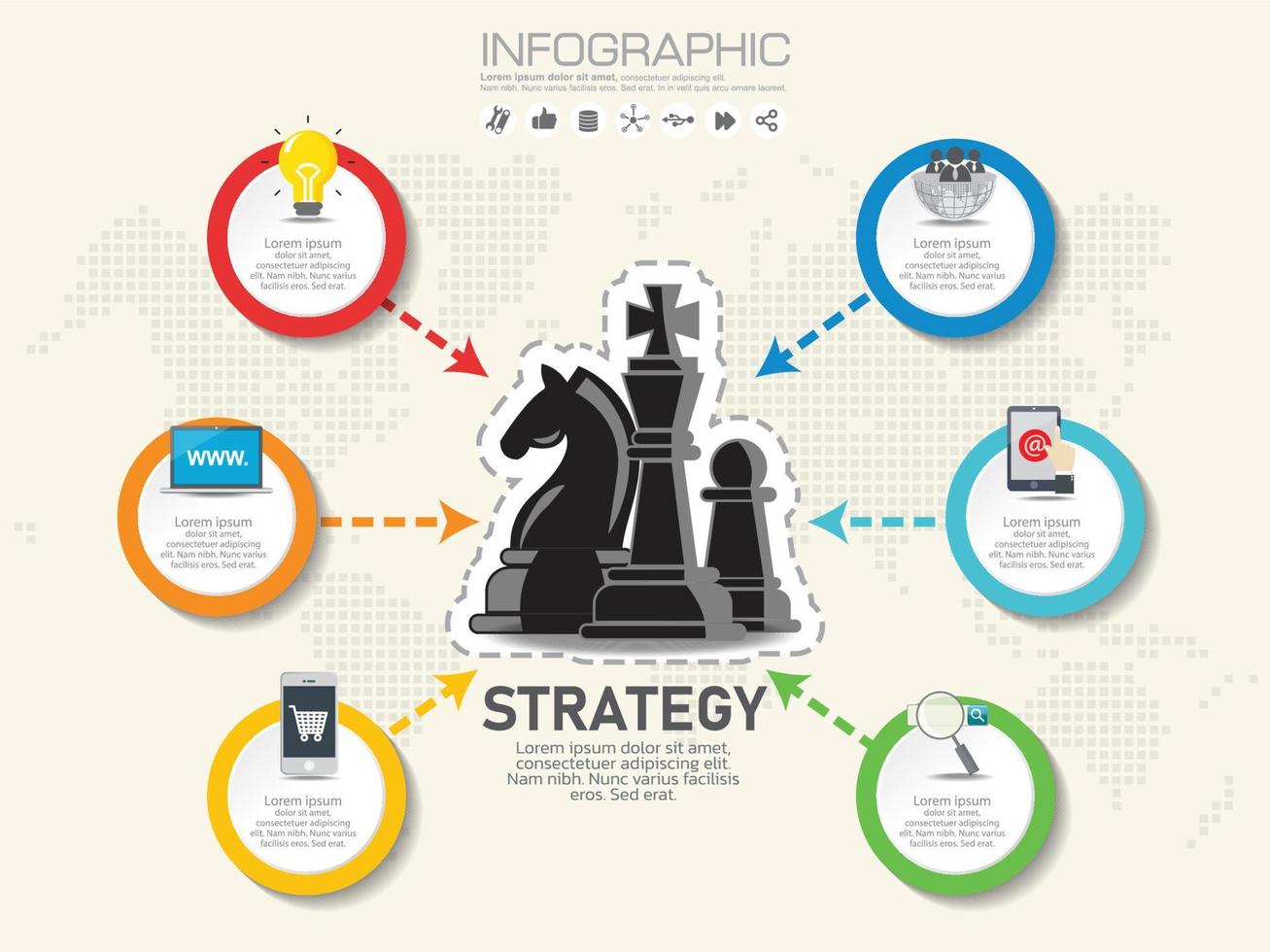 digitales Marketingkonzept. Infografik-Diagramm mit Symbolen, kann für Workflow-Layout, Diagramm, Bericht, Webdesign verwendet werden. vektor