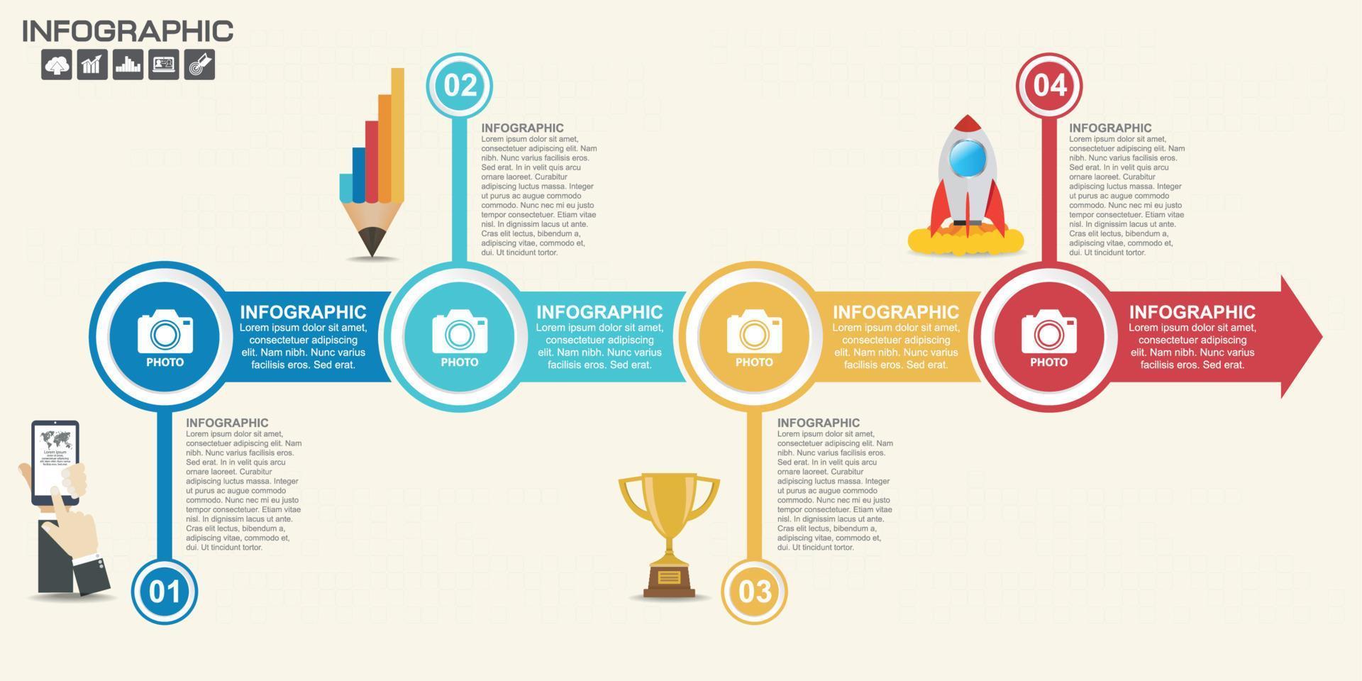 Infografik-Designvorlage mit Rahmen für Ihren Text und Ihr Foto, kann für Workflow-Layout, Diagramm, Bericht, Webdesign verwendet werden. vektor