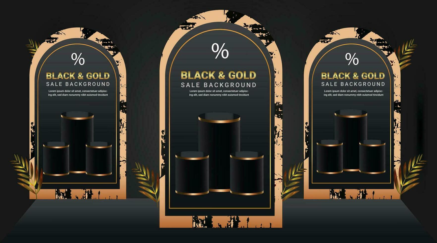 Hintergrund schwarz und Gold Verkauf Rabatt Verleihung Sozial Medien Luxus Webseite Vorlage vektor