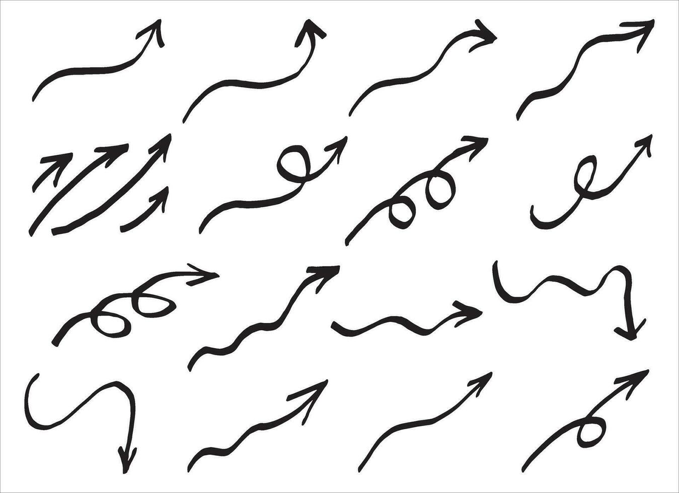 Sammlung von Hand gezeichnet Pfeile, Vektor Satz. Gekritzel Marker Zeichnung