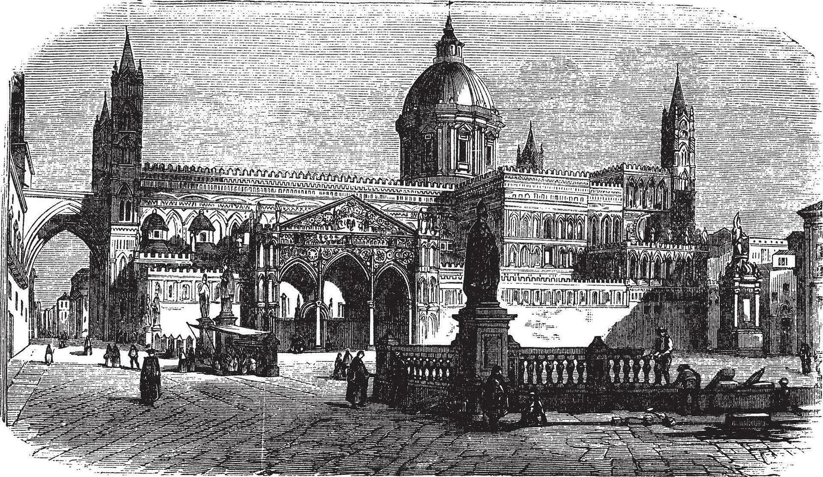 katedral av palermo i palermo sicilien Italien årgång gravyr vektor