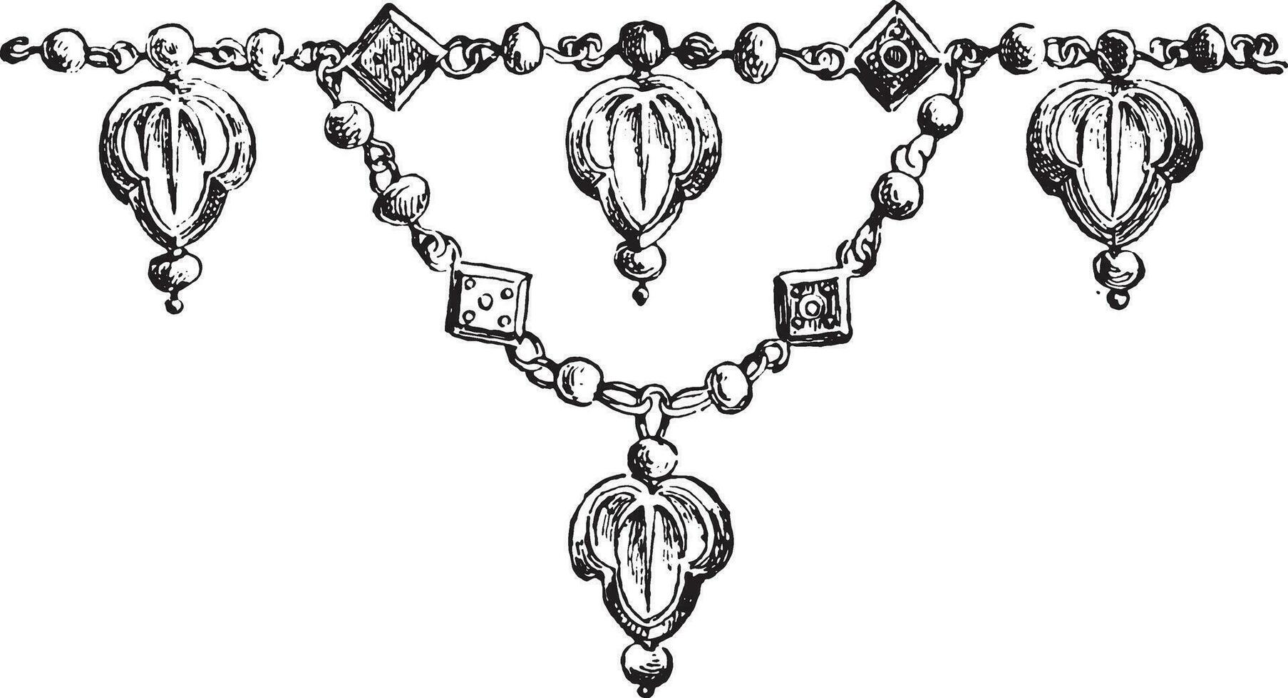 fragment av halsband, årgång gravyr. vektor