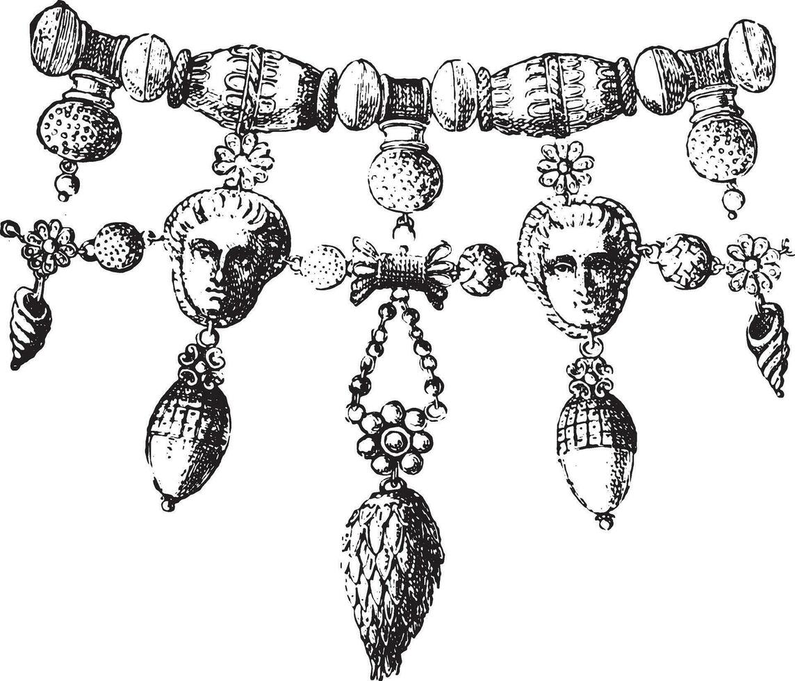 Fragment von Halskette, Jahrgang Gravur. vektor