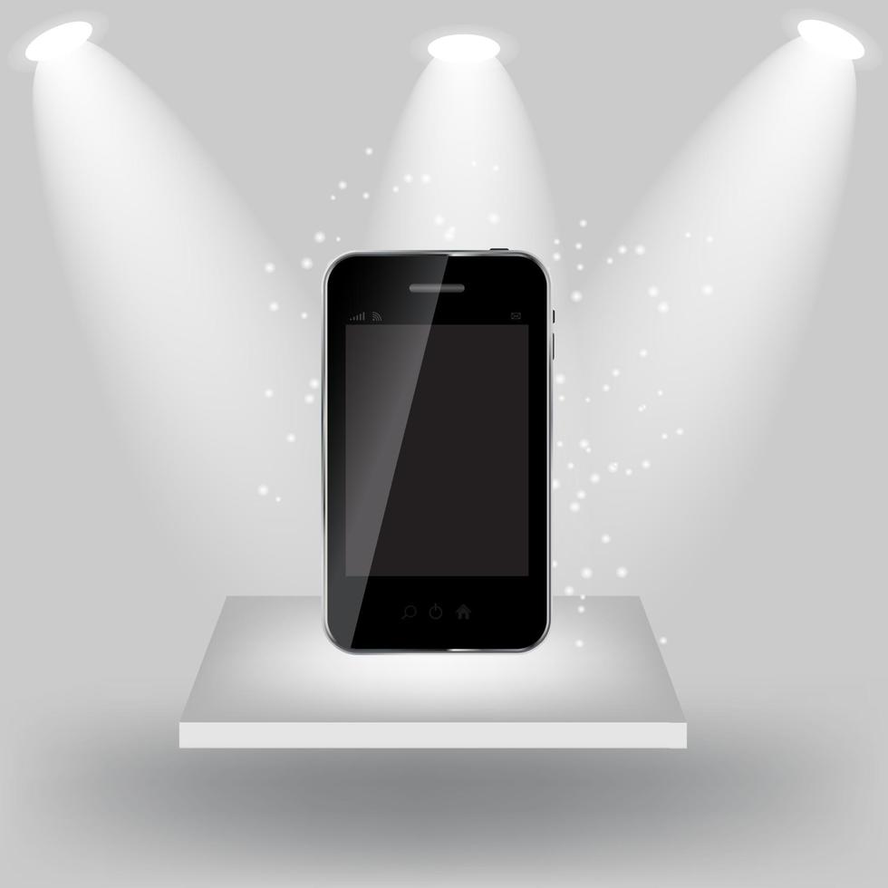 mobiltelefon på vit hylla på ljusgrå bakgrund. vektor i