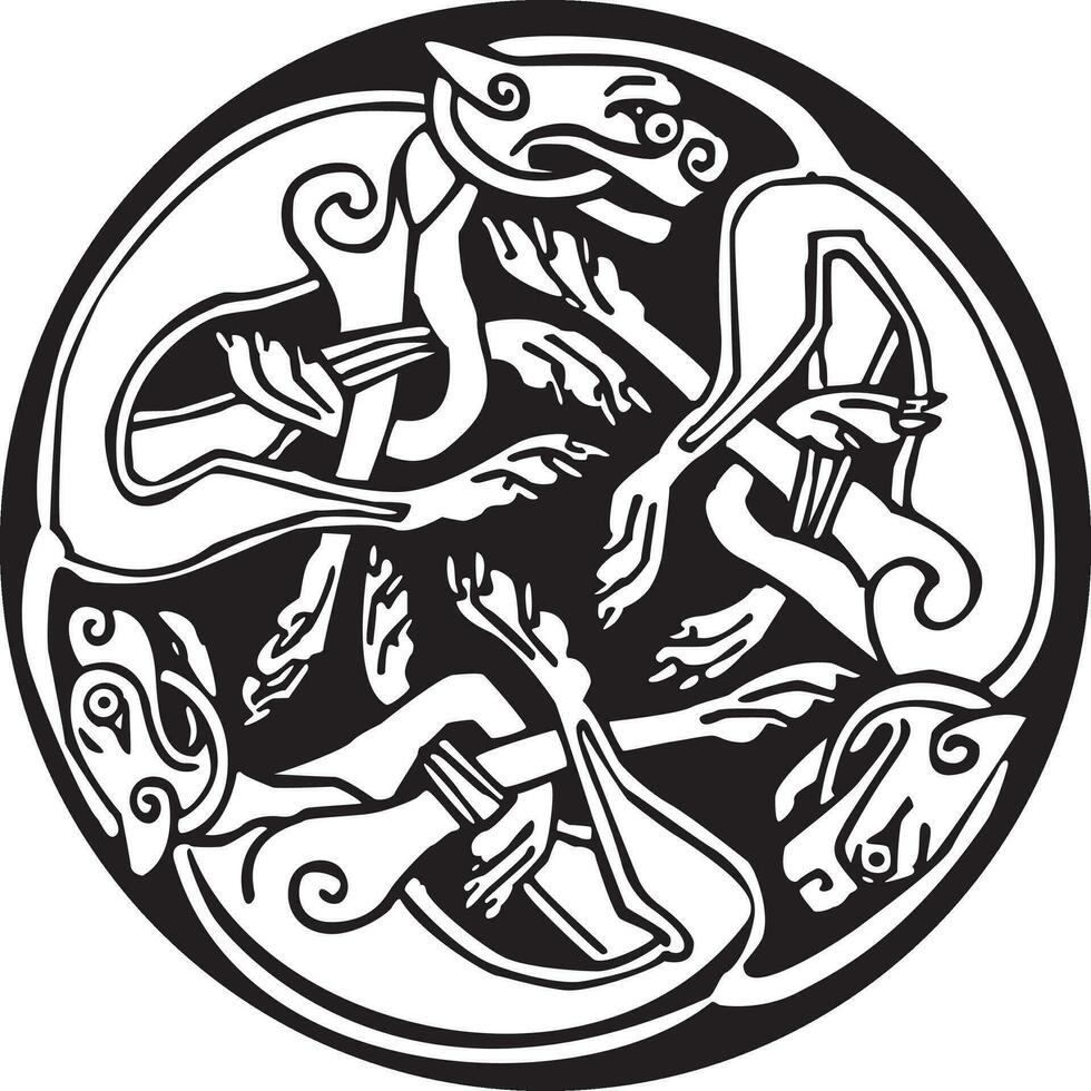 celtic design av en tre hundar bitande deras svansar sammanflätade inuti en cirkel vektor