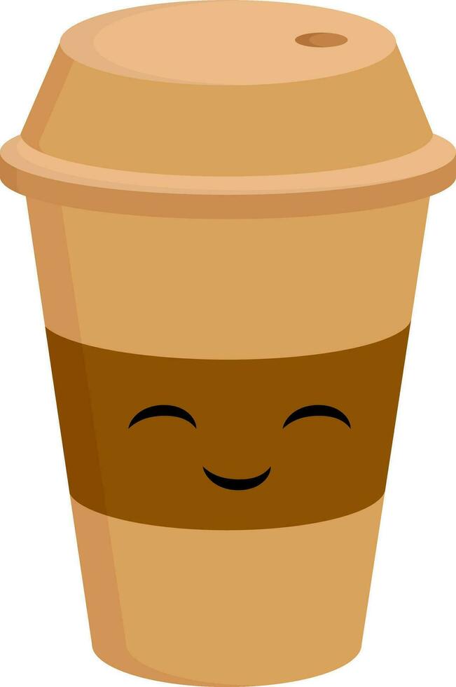 Licht braun lächelnd Kaffee Tasse zu gehen Vektor Illustration auf Weiß Hintergrund.