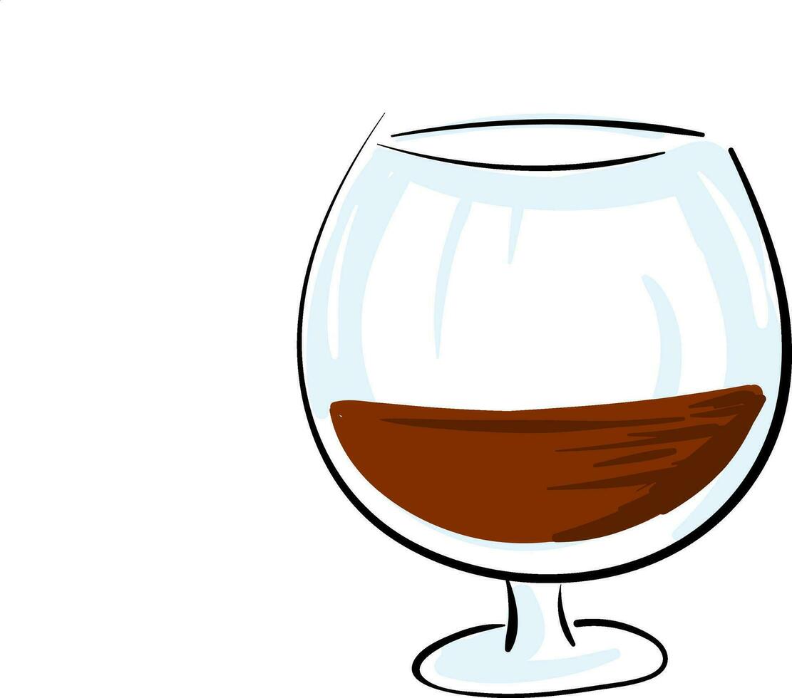 mörk röd cognac i en glas vektor illustration på vit bakgrund.