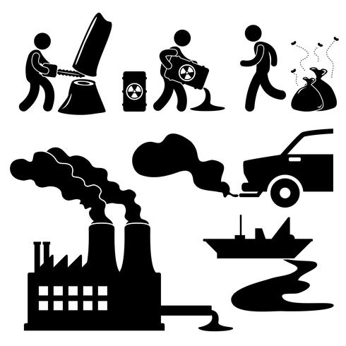 Illegale Verschmutzung der globalen Erwärmung, die grüne Umwelt-Konzept-Ikone zerstört. vektor
