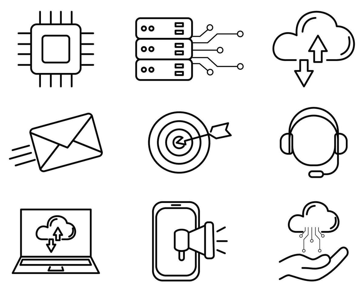 uppsättning av teknologi information ikoner eller nätverk och moln datoranvändning ikon vektor