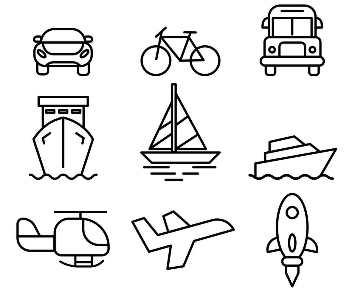 einstellen von Öffentlichkeit Transport Symbole oder einfach Linie Kunst Stil Symbole Pack vektor