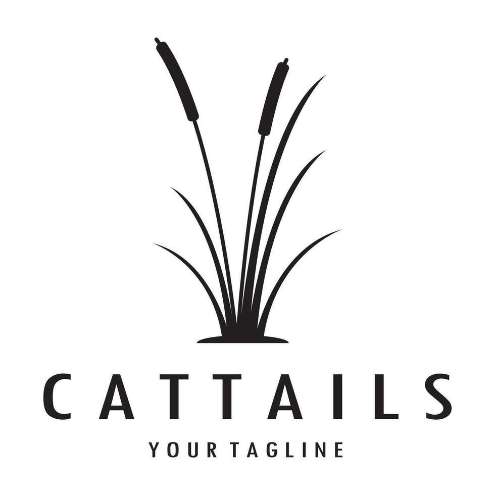 cattails eller flod vass gräs växt logotyp design, vatten- växter, träsk, vild gräs vektor