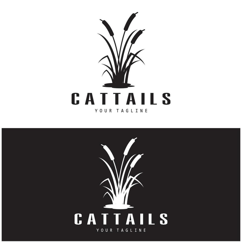 cattails eller flod vass gräs växt logotyp design, vatten- växter, träsk, vild gräs vektor