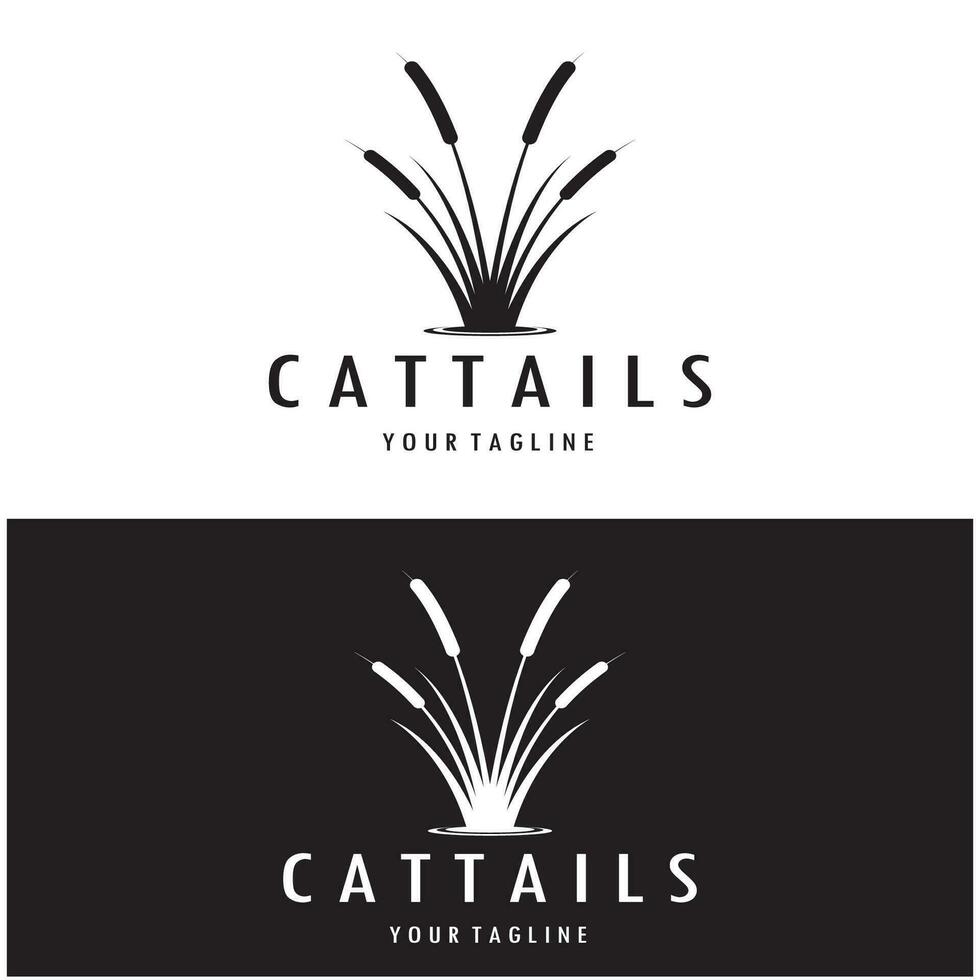 cattails eller flod vass gräs växt logotyp design, vatten- växter, träsk, vild gräs vektor