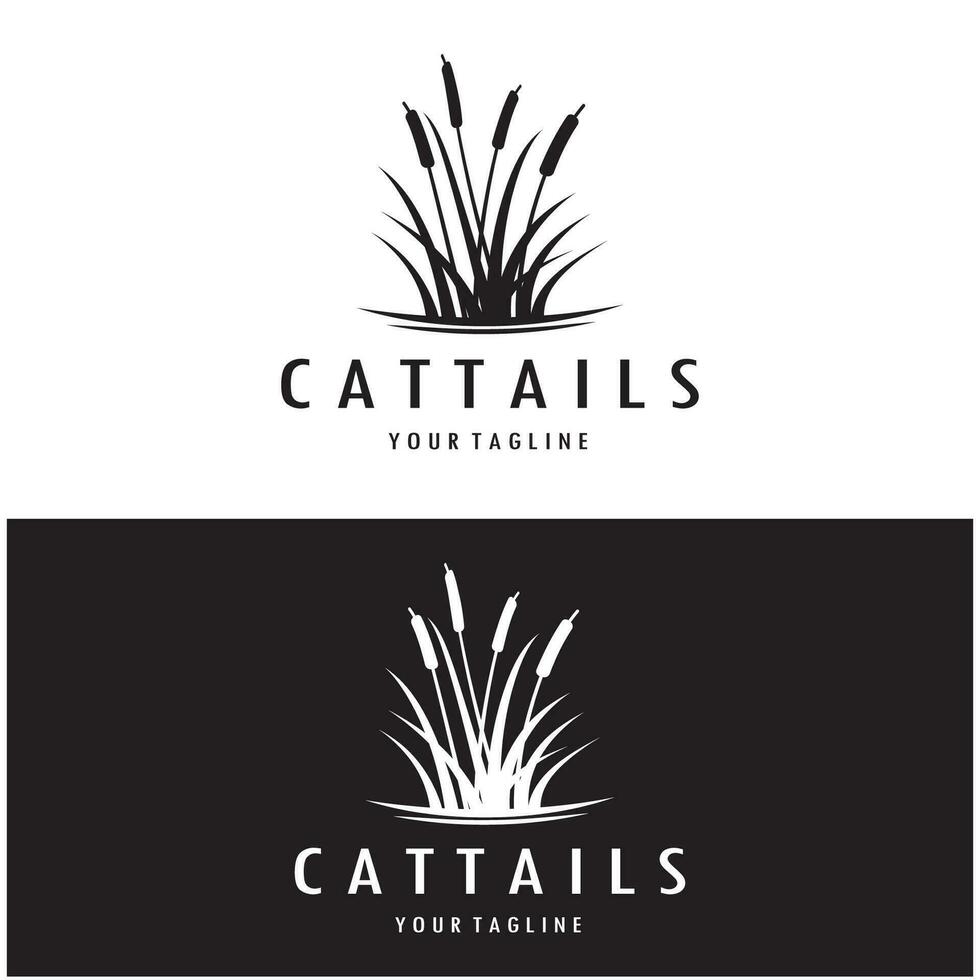 cattails eller flod vass gräs växt logotyp design, vatten- växter, träsk, vild gräs vektor