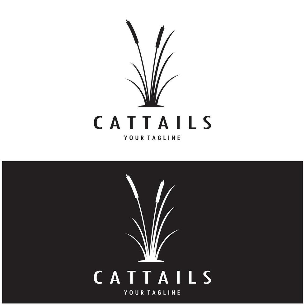 cattails eller flod vass gräs växt logotyp design, vatten- växter, träsk, vild gräs vektor