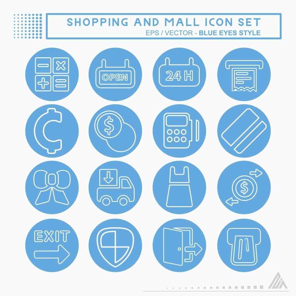 Set Icon Shopping und Mall - Stil der blauen Augen vektor