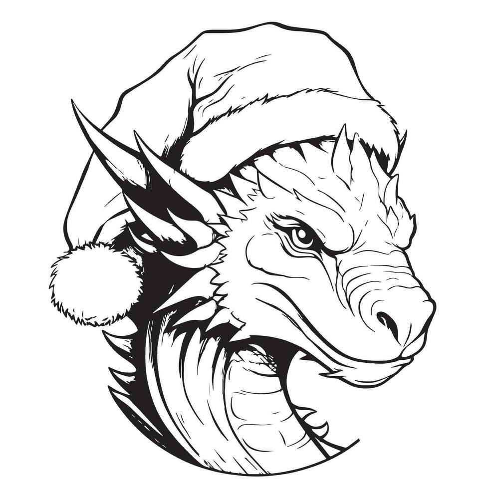 komisch Winter Charakter Drachen Santa mit Weihnachten Geschenke. Vektor Illustration. Gliederung Hand Zeichnung.