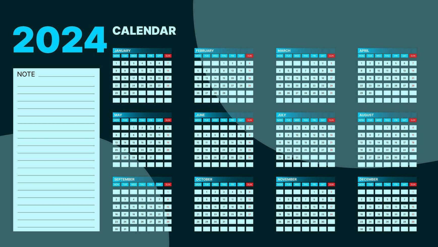 2024 företags- kalender design med Start från måndag. vektor design