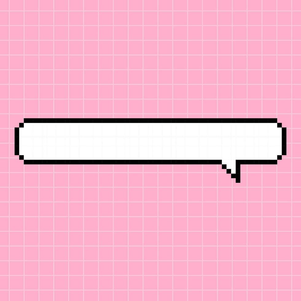 ein eng horizontal rechteckig Rahmen im das gestalten von ein Pixel Dialog Box auf ein Rosa kariert Hintergrund. Vektor Element im 8 Bit retro Spielen Stil, Blase.