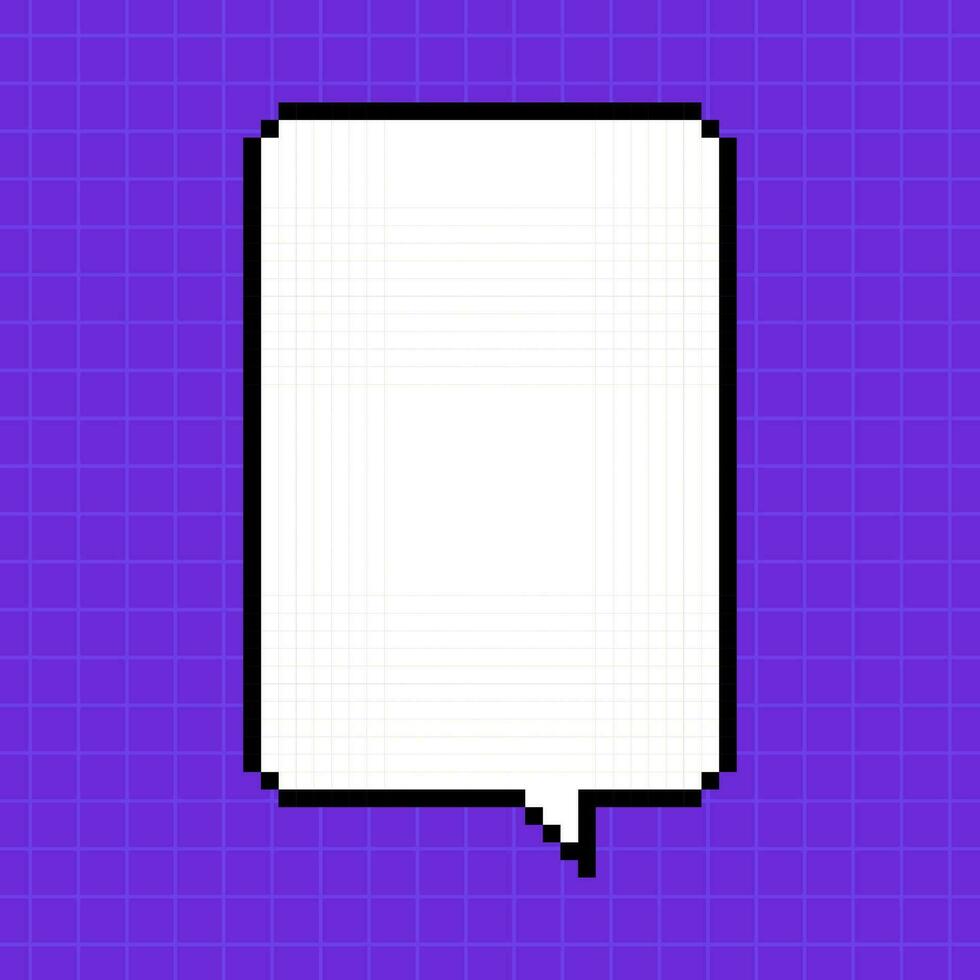 Pixel hoch Vertikale Dialog Box gegen hell lila kariert Hintergrund. Illustration im das Stil von ein 8 Bit retro Spiel, Regler, süß Rahmen zum Inschriften. vektor