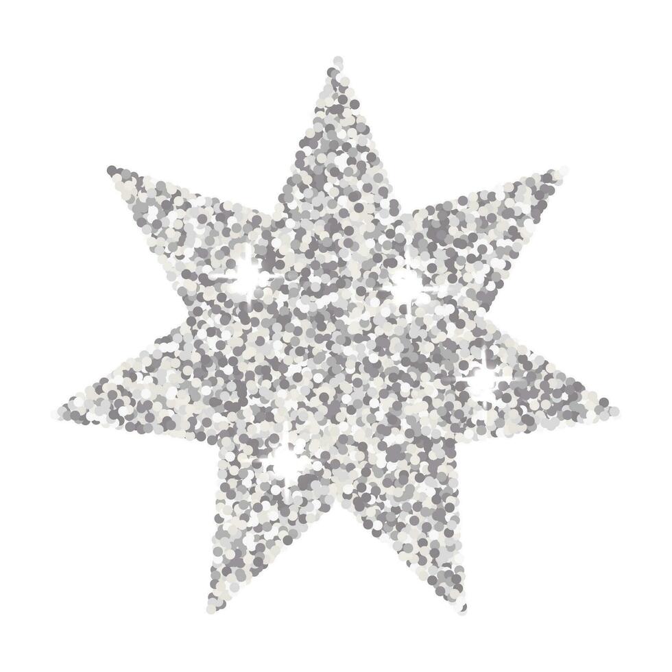 Silber funkeln siebenzackig Star isoliert auf ein Weiß Hintergrund. Vektor funkelnd dekorativ Element, Urlaub.