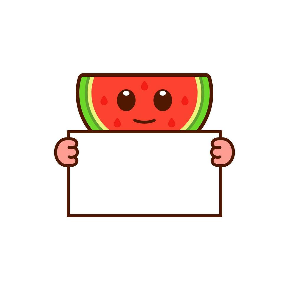 söt vattenmelon karaktär innehav en tom tecken vektor